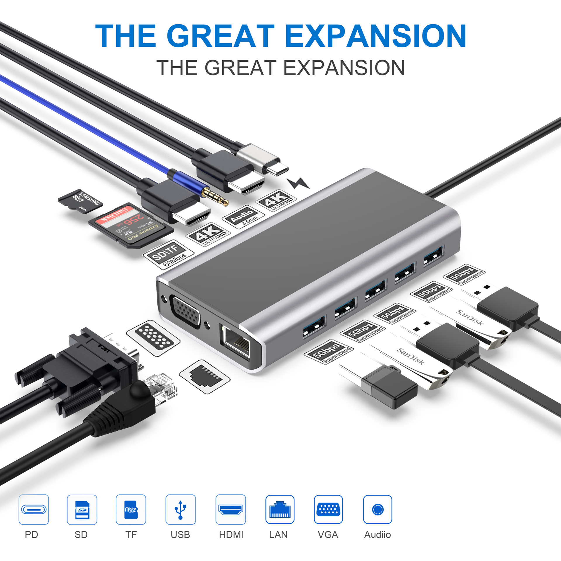 BakeeyFX14W14in1USB-CHubDockingStationAdapterwith1PD1SD1TF5USB302HDMI1LAN1VHA1Audio-1850861-2