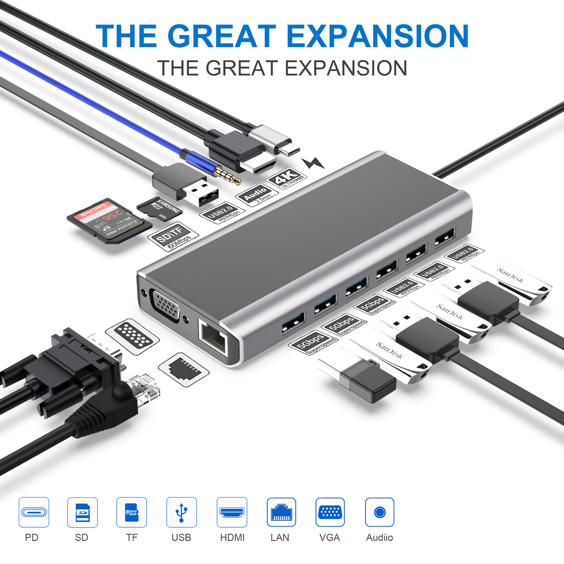 BakeeyFX15W15in1USB-CHubDockingStationAdapterwith1PD1SD1TF4USB203USB301HDMI1LAN1VHA1Audio-1850924-1