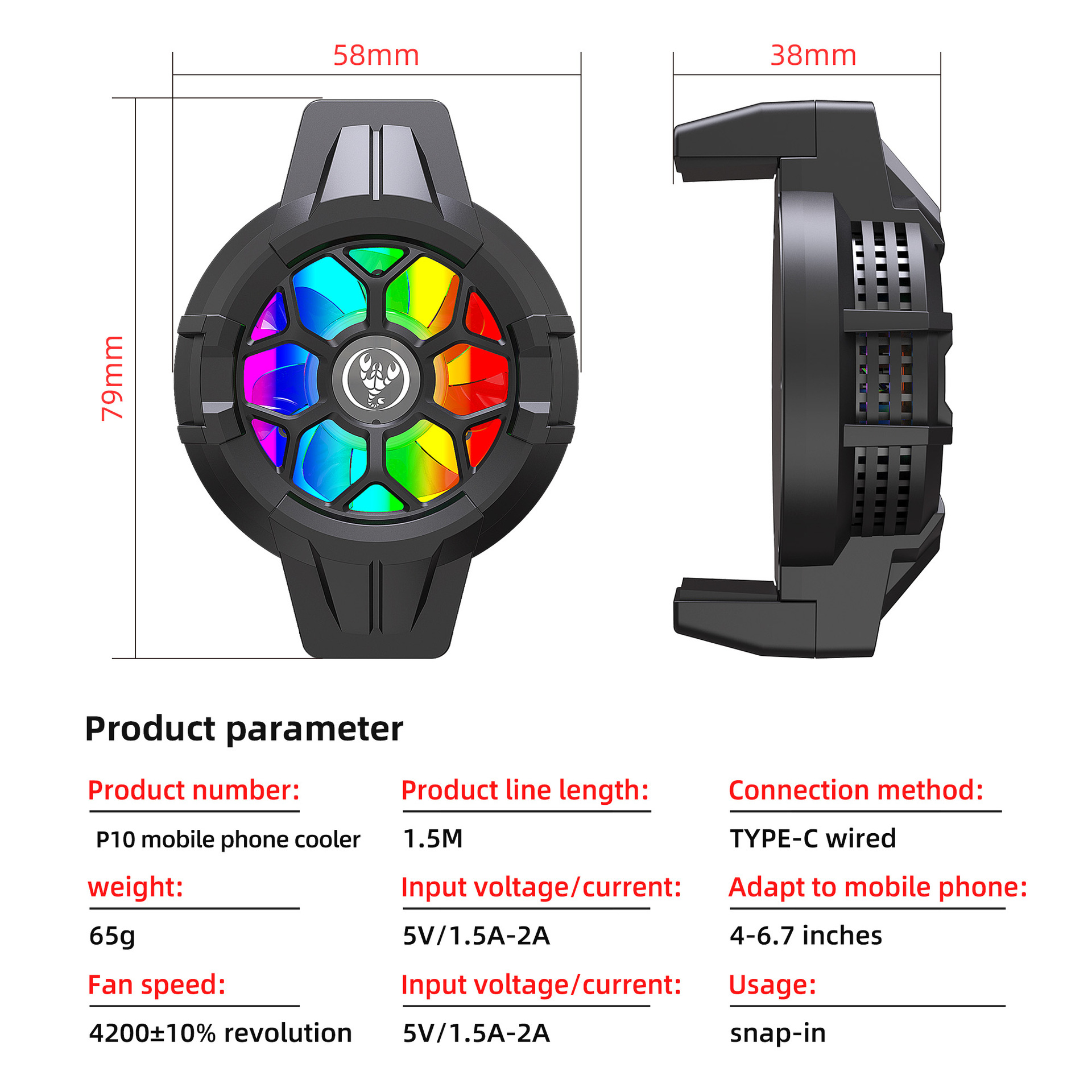 BakeeyP10MobilePhoneSemiconductorRadiatorTwo-wayRetractableRefrigerationBackClipForiPhone13ProMax13M-1918003-10