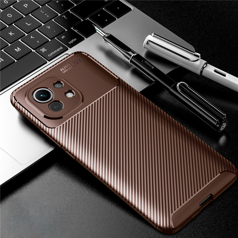 BakeeyforXiaomiMi11LiteCaseLuxuryCarbonFiberPatternwithLensProtectorShockproofSiliconeProtectiveCase-1872842-12