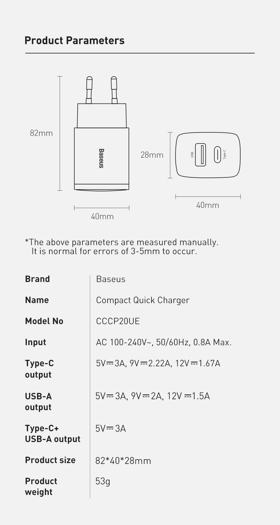 Baseus20W2-PortUSBPDChargerUSB-AUSB-CPD30QC30Apple24BC12FastChargingWallChargerAdapterEUPlugforiPhon-2012279-12