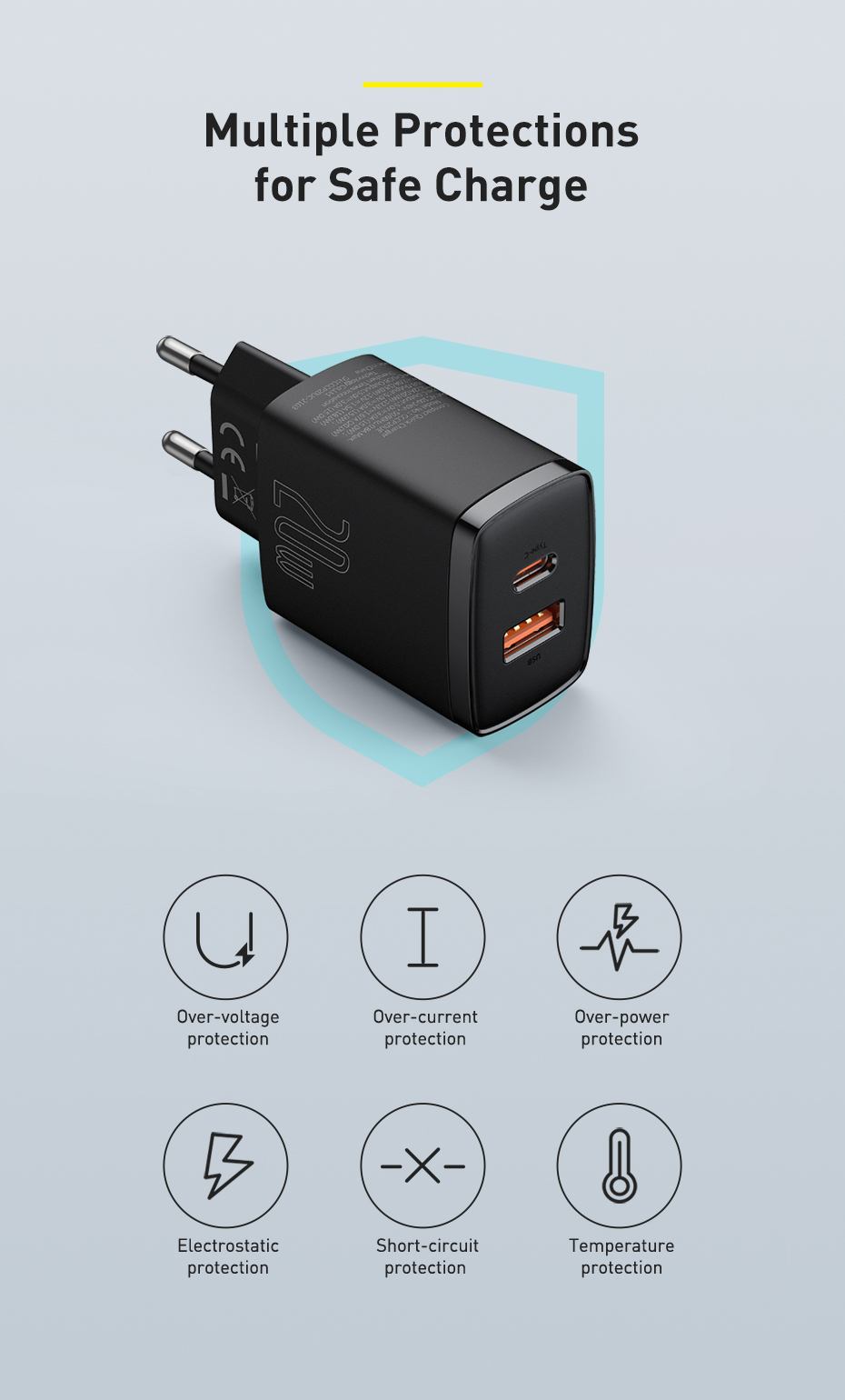 Baseus20W2-PortUSBPDChargerUSB-AUSB-CPD30QC30Apple24BC12FastChargingWallChargerAdapterEUPlugforiPhon-2012279-10