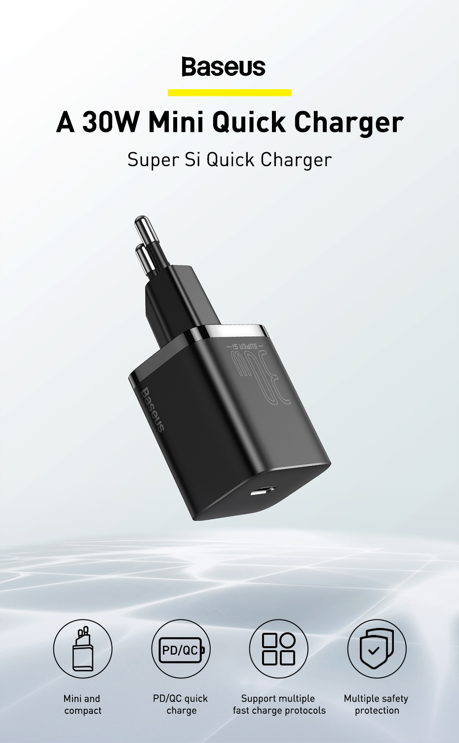 Baseus30W1-PortUSBPDCharger30WUSB-CPD30QC30FastChargingWallChargerAdapterEUPlugforiPhone151413forSam-2012278-1