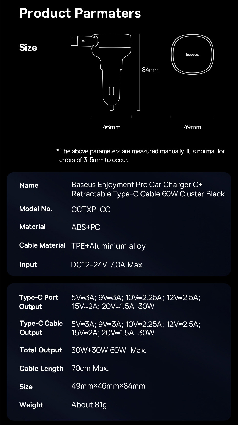 BaseusEnjoymentPro60W1-PortUSBCarChargerBuilt-inRetractableType-CCableSupportQC3020PD3020SCPFCPPPSFa-1998304-17