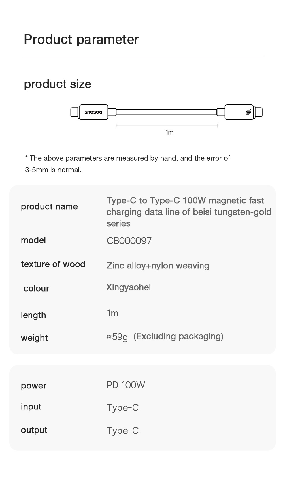 BaseusTungstenSeriesPD100WType-CtoType-CMagneticStroageCableFastChargingCopperCoreLine1MLongforiPhon-2015222-22