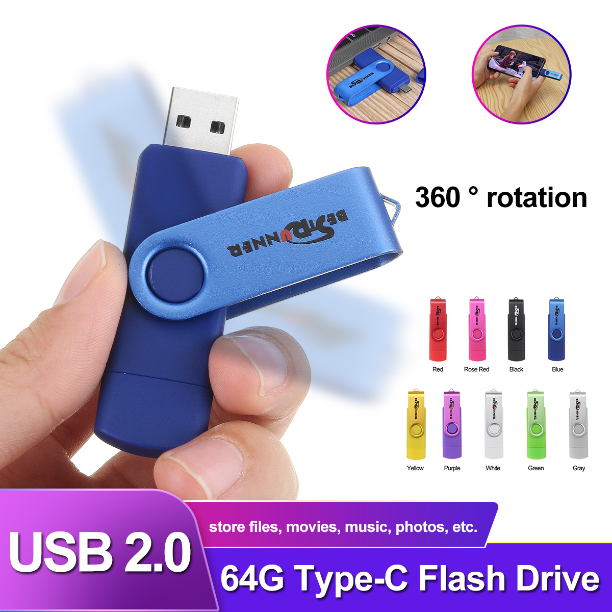 BestrunnerType-CUSB2064GBOTGFlashDriveUDisk360DegreeRotationforType-CSmartPhoneTabletLaptop-1613711-1