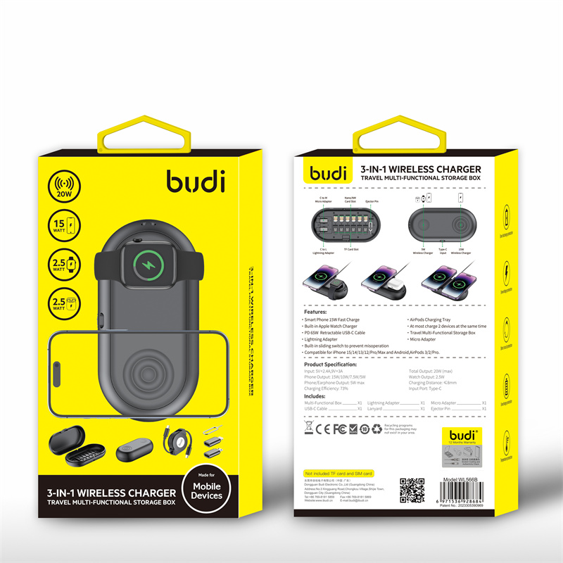 BudiWL566B3-in-115WWirelessChargerFastWirelessChargingPadMultifunctionalTravelStorageBoxforSmartPhon-2007491-11