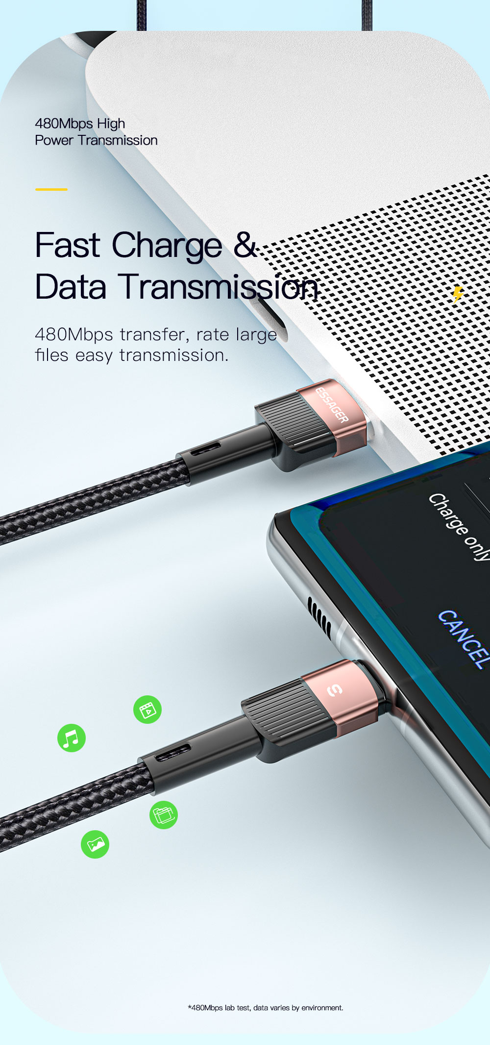 ESSAGER6AUSB-AtoUSB-CCableQCVOOCSCPMTKPEAFCFastChargingDataTransmissionFiberCoreLine05M1M2MLongforHu-1975147-1