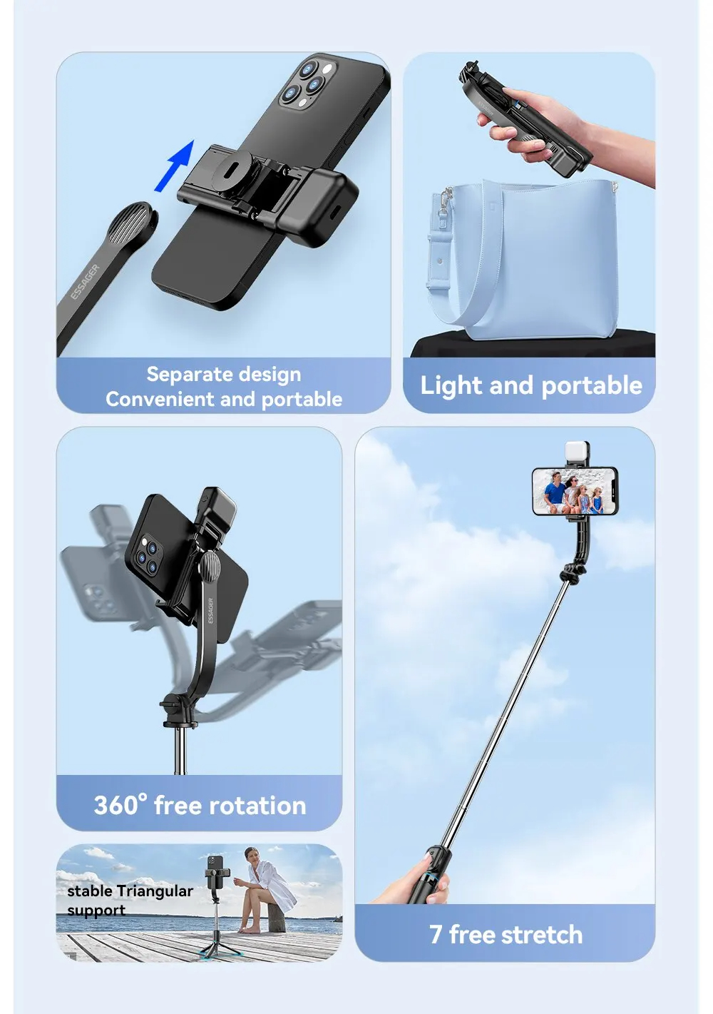 ESSAGERC01SelfieStickDegreeAdjustablePhotoHolder7-gearLengthenedTripodLiveBroadcastSeparatedStandSup-2008382-2