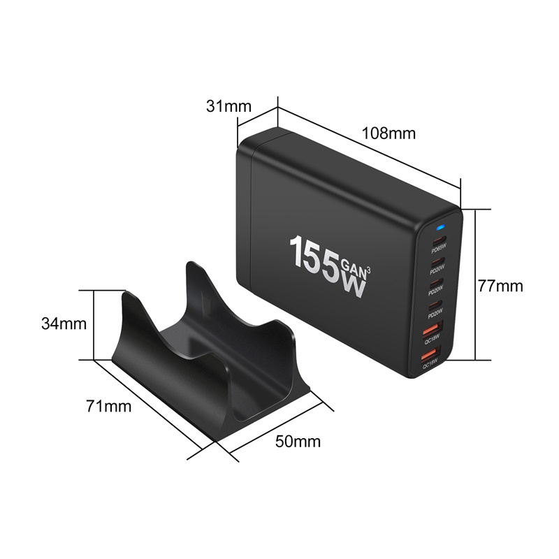 GaNTech200W6-PortUSBPDCharger2USB-A4USB-CFastChargingDesktopChargingStationEUPlugforiPhone151413forH-2013155-10