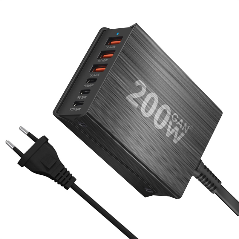 GaNTechBakeey200W6-PortUSBPDCharger3USB-A3USB-CPDQCFastChargingDesktopChargingStationEUPlugUSPlugfor-2015217-1