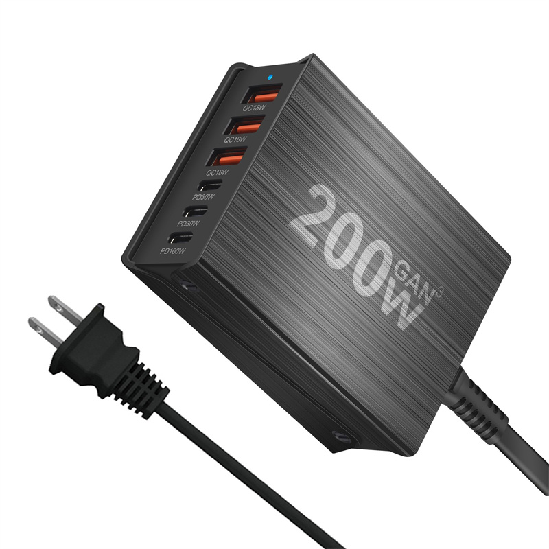 GaNTechBakeey200W6-PortUSBPDCharger3USB-A3USB-CPDQCFastChargingDesktopChargingStationEUPlugUSPlugfor-2015217-2