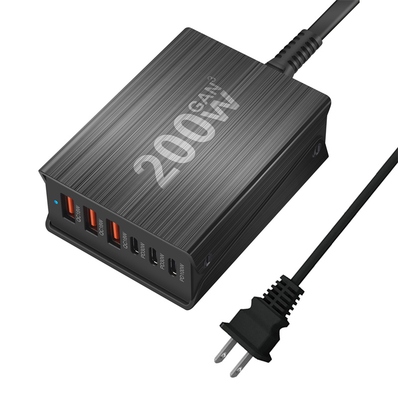 GaNTechBakeey200W6-PortUSBPDCharger3USB-A3USB-CPDQCFastChargingDesktopChargingStationEUPlugUSPlugfor-2015217-3