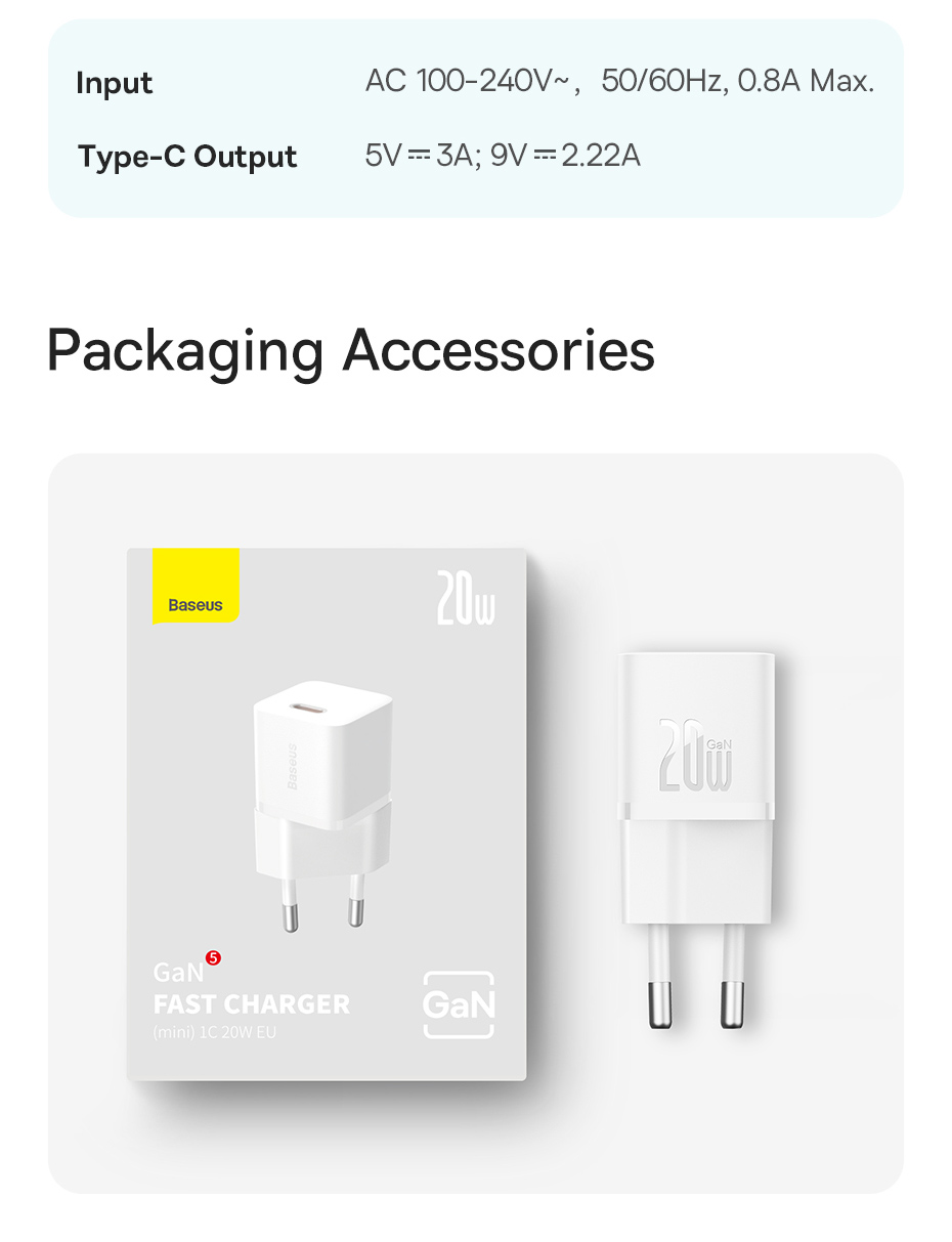 GaNTechBaseusGaN520W1-PortUSBPDCharger20WUSB-CPD30QC30Apple24ABC12FastChargingWallChargerAdapterEUPl-2011469-17