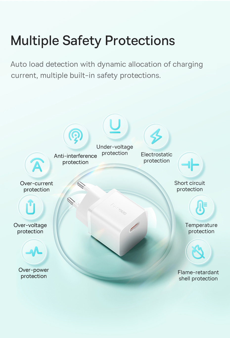 GaNTechBaseusGaN520W1-PortUSBPDCharger20WUSB-CPD30QC30Apple24ABC12FastChargingWallChargerAdapterEUPl-2011469-9