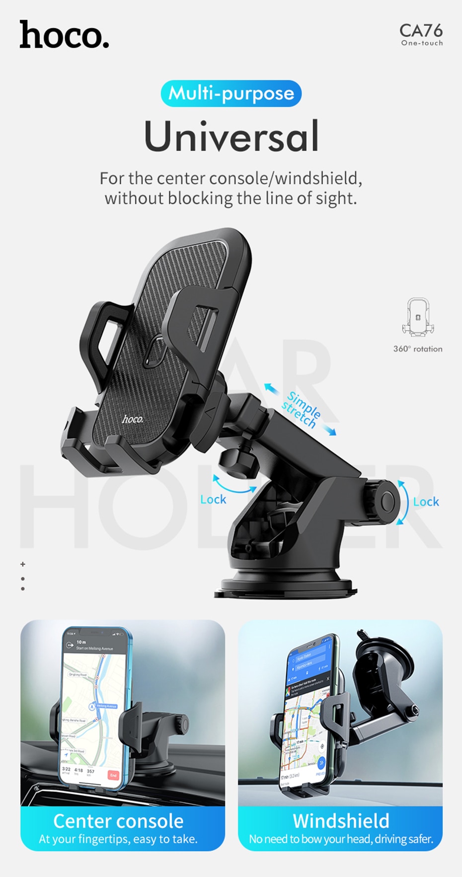 HOCOCA76UniversalCarPhoneHolderAdjustableGPSMountStandforiPhone12131414Pro14ProMaxforXiaomiMi13forSa-1992243-4