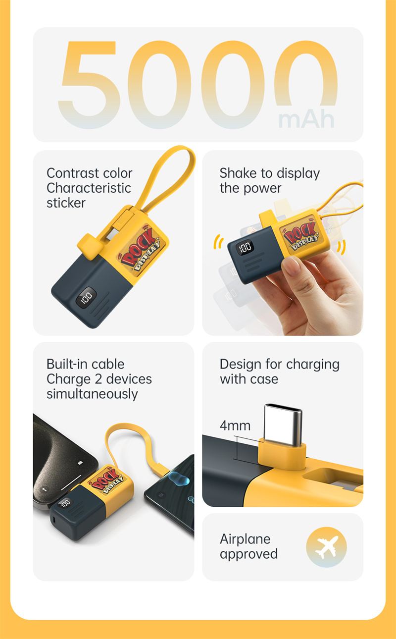 KUULAAKL-YD65185Wh5000mAhShakingCapsulePowerBankExternalBatteryPowerSupplyBuilt-inType-CCableFastCha-2012859-2