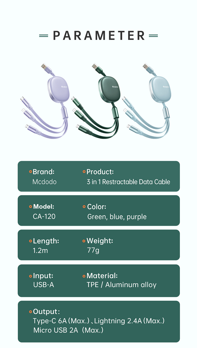MCDODO3-In-166WSuperChargeRetractableDataCableSupportVOOCSCPQC30FastChargingDataTransmissionCordLine-1965669-11