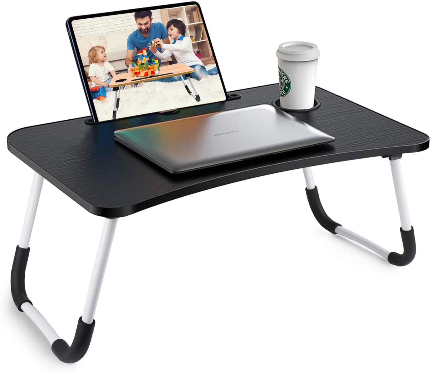 MultifunctionalFoldingWoodenLazyBedDeskMacbookTablewithPenCupSlotStorageDrawer-1874952-2