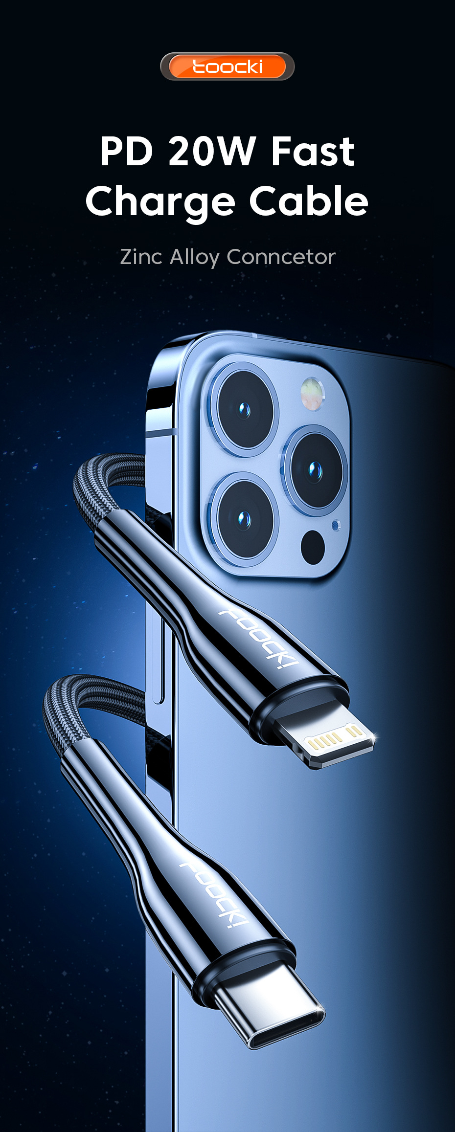 ToockiPD20WType-CToiPCableZincAlloyFastChargingDataTransmissionTinnedCopperCoreLine1M2MLongForiPhone-1979654-1