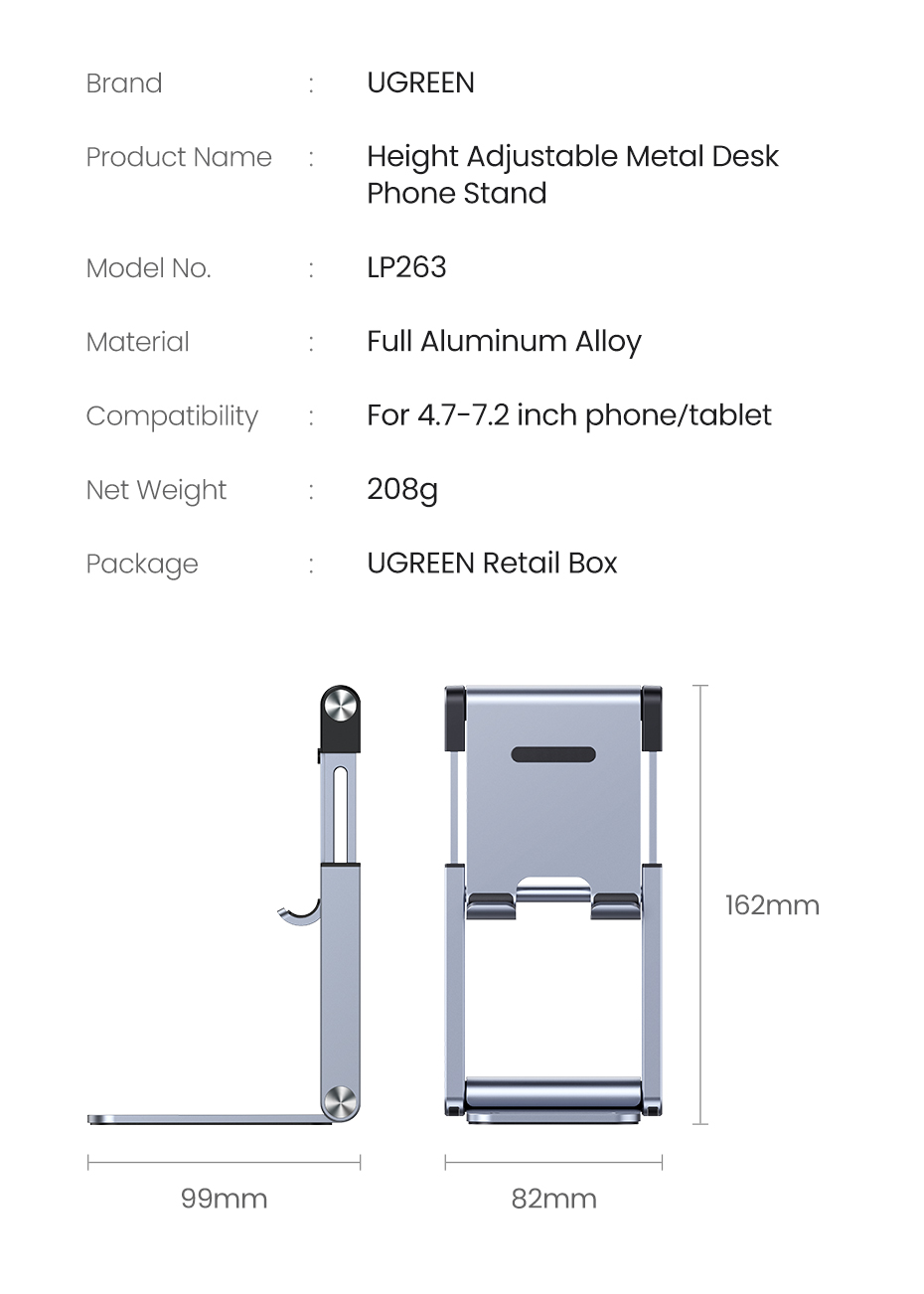 UGREENLP263HeightAdjustableMetalDeskPhoneStandAluminumAlloyforiPhone141312XiaomiforSamsungHuawei-1979836-13