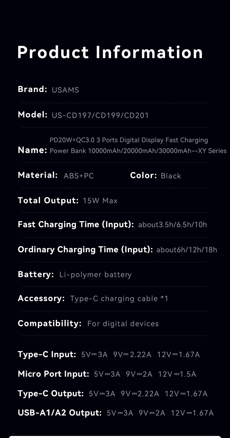 USAMSUS-CD20120W30000mAhPowerBankExternalBatteryPowerSupplywithDualUSB-AUSB-CPDQC30FastChargingforiP-1994665-13