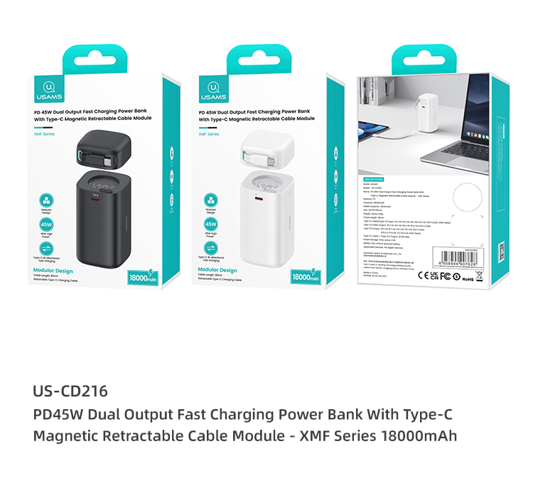 USAMSUS-CD216PD45W18000mAhPowerBankExternalBatteryPowerSupplywithRetractableCableSupportPDQCSCPFCPAE-2007670-13