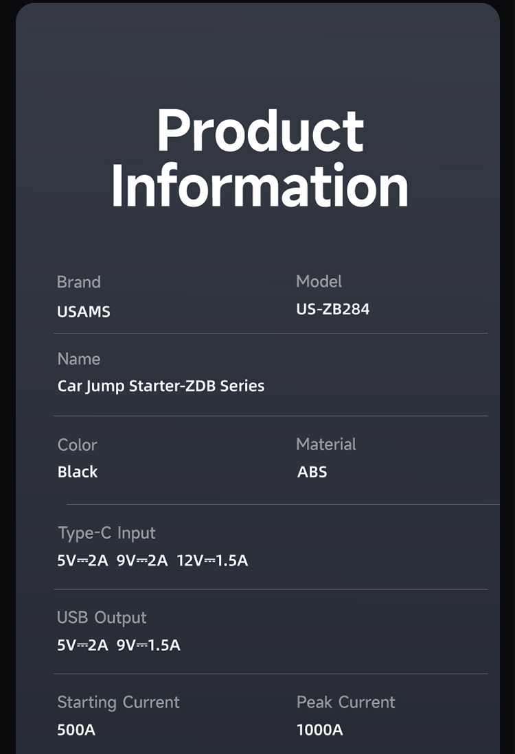 USAMSUS-ZB284CarJumpStarter1000A296Wh8000mAhPowerBankwithLEDStrongLightingCarIgnitionBatteryStarters-2010139-12