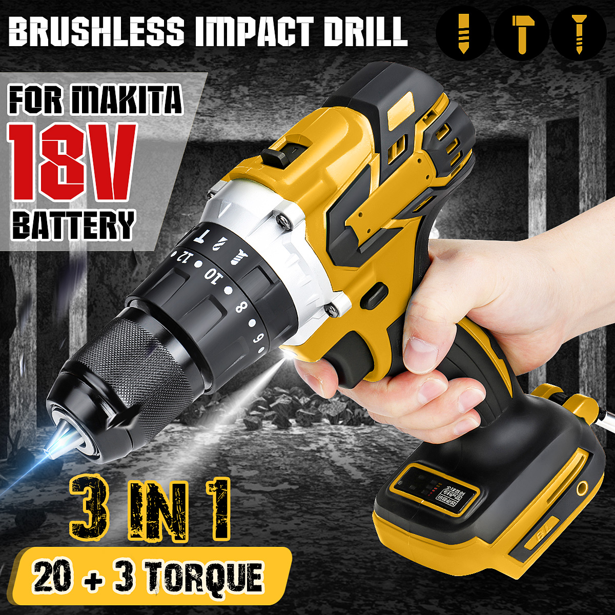 13mm3In1BrushlessImpactDrillHammerCordlessElctricHammerDrillAdaptedTo18VMakBattery-1715080-4