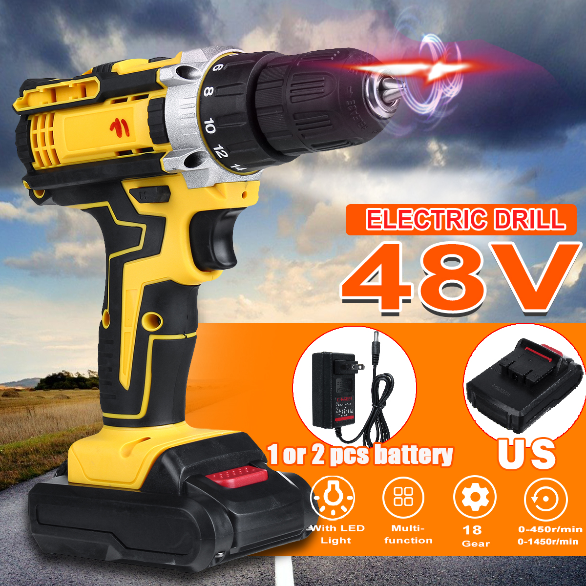 48V2SpeedElectricDrillLi-IonRechargeablePowerHandDrill18GearWithLEDWorkingLightForwardReverseSwitchF-1605260-2