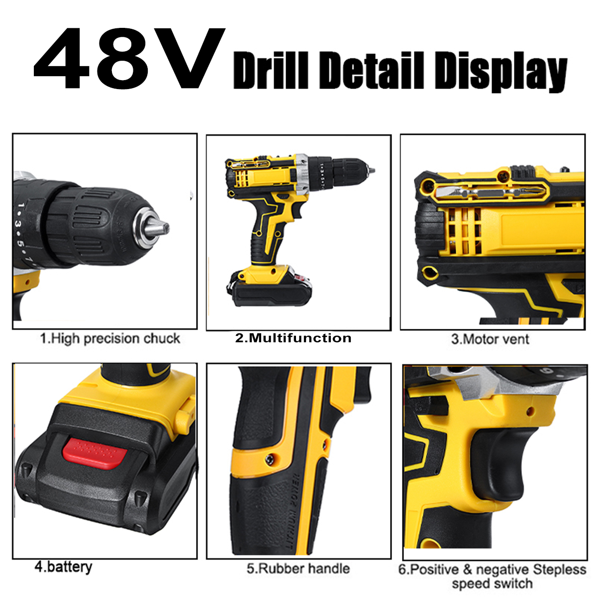 48V2SpeedElectricDrillLi-IonRechargeablePowerHandDrill18GearWithLEDWorkingLightForwardReverseSwitchF-1605260-8