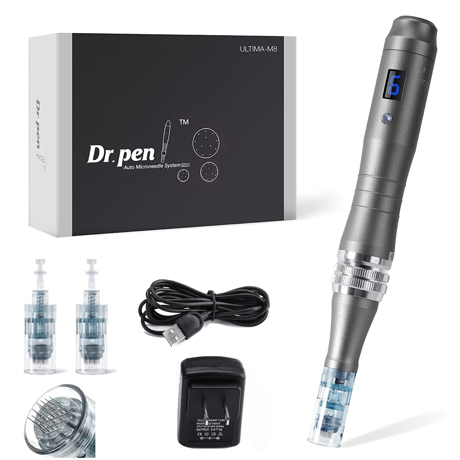 DrPenUltimaM8ProfessionalMicroNeedlingPenwithDigitalDisplayAdjustableNeedleLength0-03mmAluminumSkinC-2005100-8