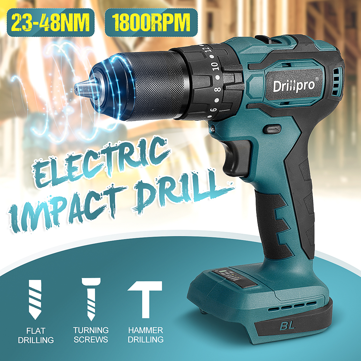 Drillpro10mm13mmCordlessBrushlessImpactDrillDriverRechargableElectricScrewdriverDriverFitMakita-1890675-1