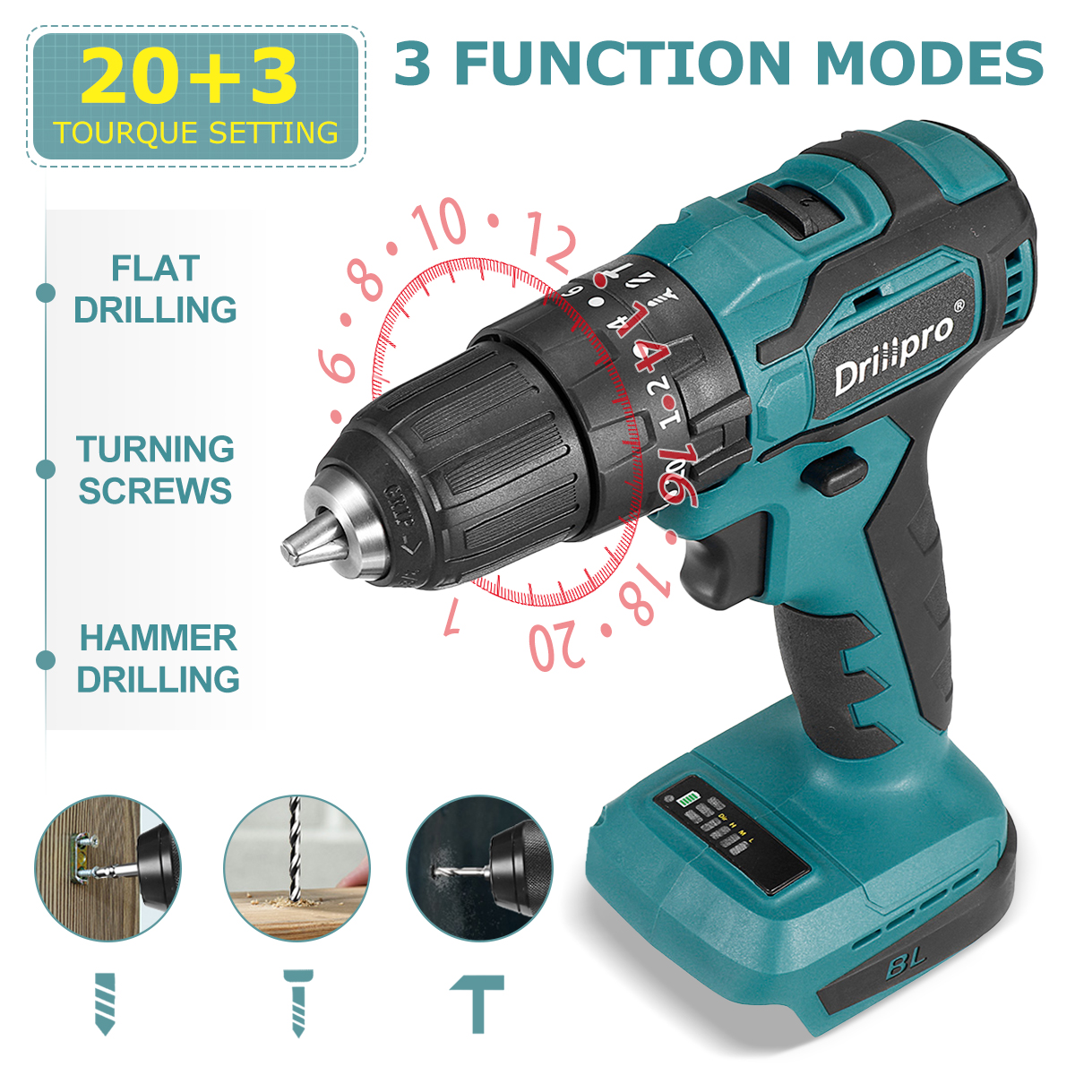Drillpro10mm13mmCordlessBrushlessImpactDrillDriverRechargableElectricScrewdriverDriverFitMakita-1890675-7