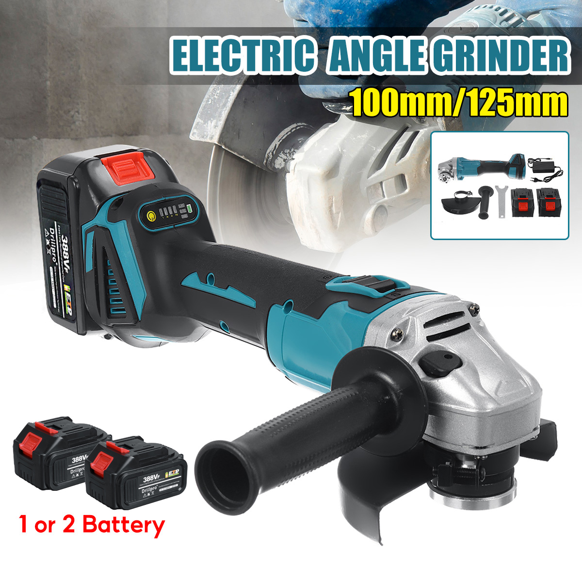 Drillpro125mm18VBrushlessBlueBlackAngleGrinderRechargeableAdjustableSpeedAngleGrinderWithBattery-1806202-2