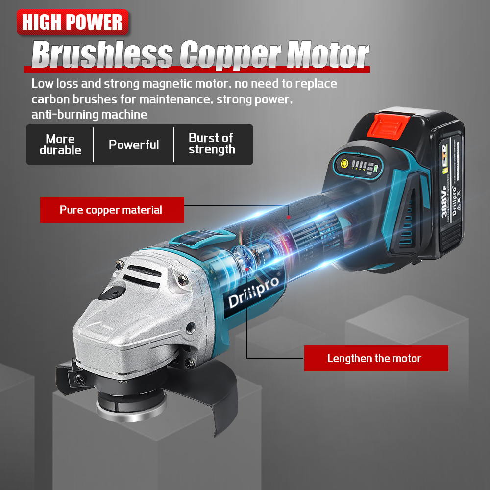 Drillpro125mm18VBrushlessBlueBlackAngleGrinderRechargeableAdjustableSpeedAngleGrinderWithBattery-1806202-3