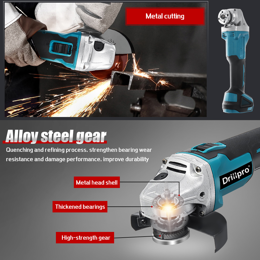 Drillpro125mm18VBrushlessBlueBlackAngleGrinderRechargeableAdjustableSpeedAngleGrinderWithBattery-1806202-5