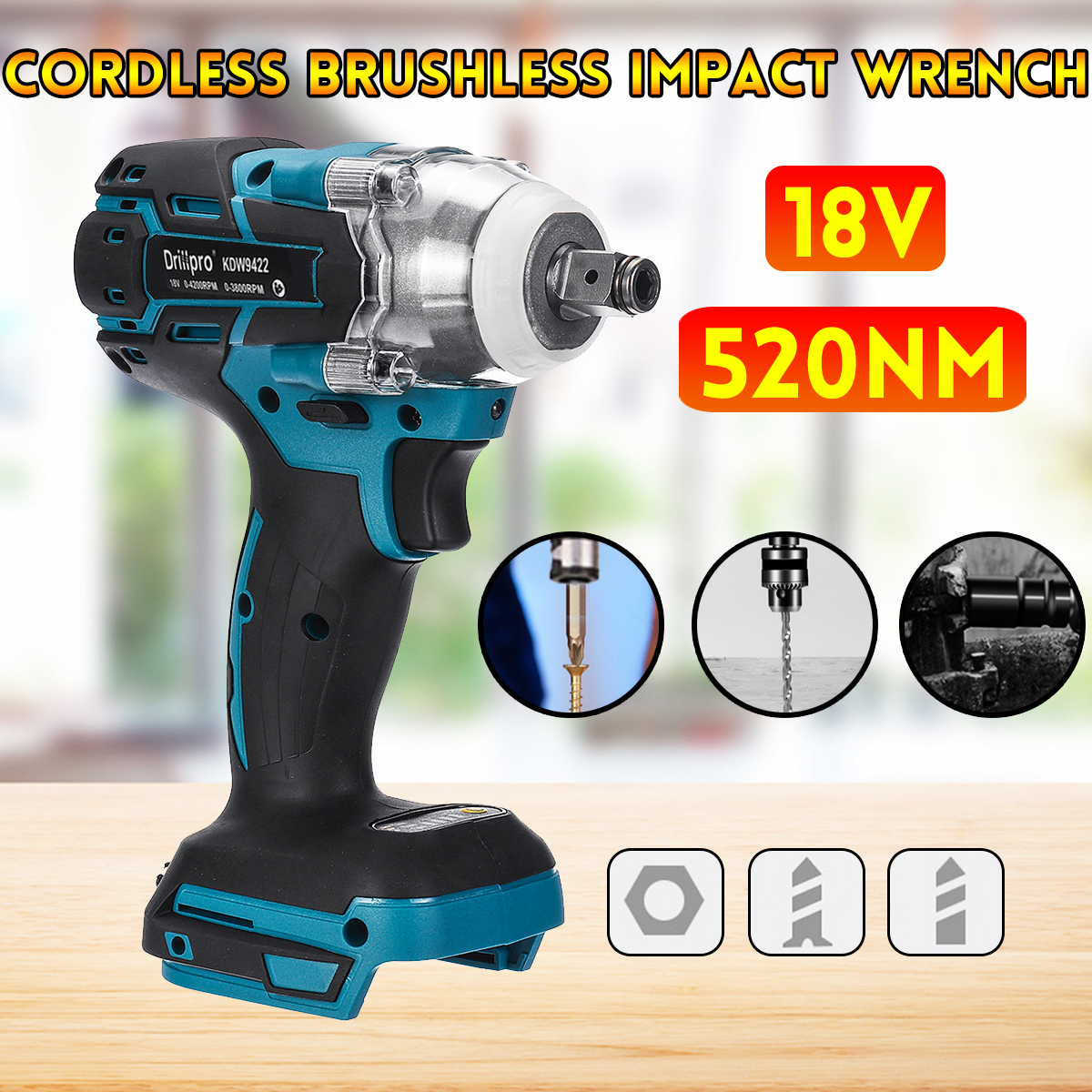 Drillpro18V520NM12Li-IonBrushlessCordlessImpactElectricWrenchDriverReplacementTool-1937344-6