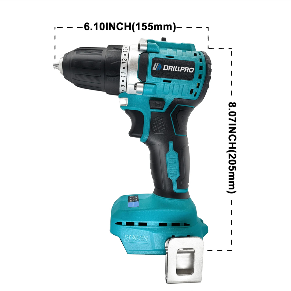 Drillpro18VBrushlessCordlessDrillPowerToolwithKeylessChuck2-SpeedControlCompactDesignLEDLightforHome-2006029-5
