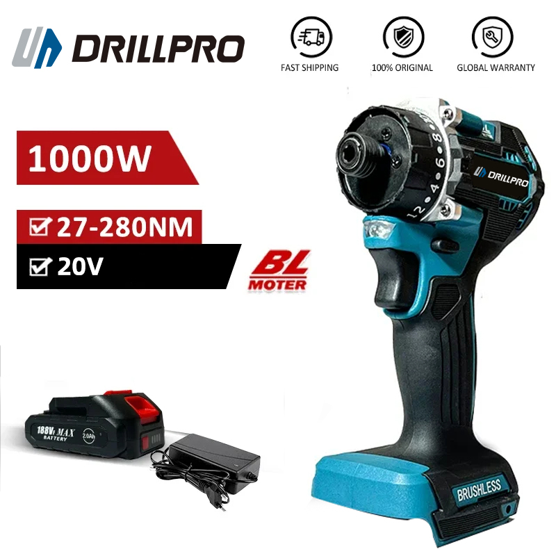 Drillpro201GearBrushlessElectricScrewdriver1000W4000rpmErgonomicDesignCompatiblewithmak20VBatteryfor-2009994-1