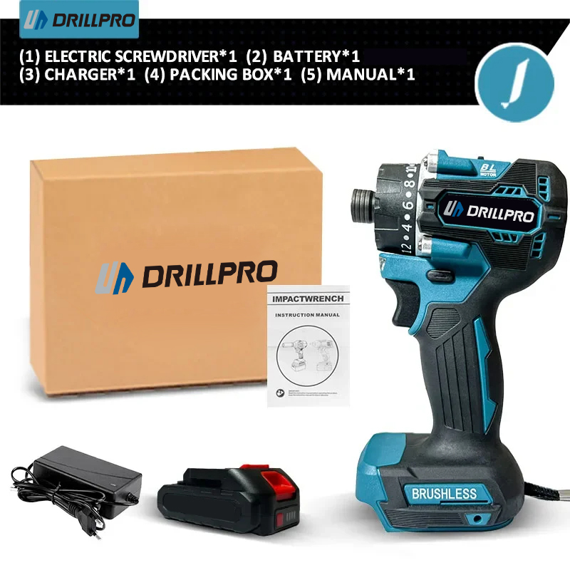 Drillpro201GearBrushlessElectricScrewdriver1000W4000rpmErgonomicDesignCompatiblewithmak20VBatteryfor-2009994-4