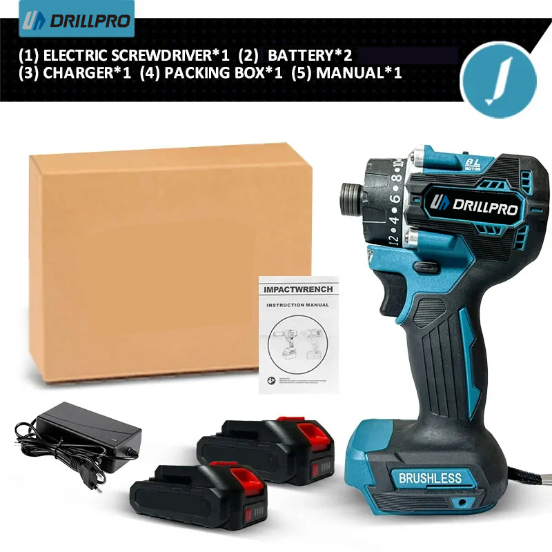 Drillpro201GearBrushlessElectricScrewdriver1000W4000rpmErgonomicDesignCompatiblewithmak20VBatteryfor-2009994-5