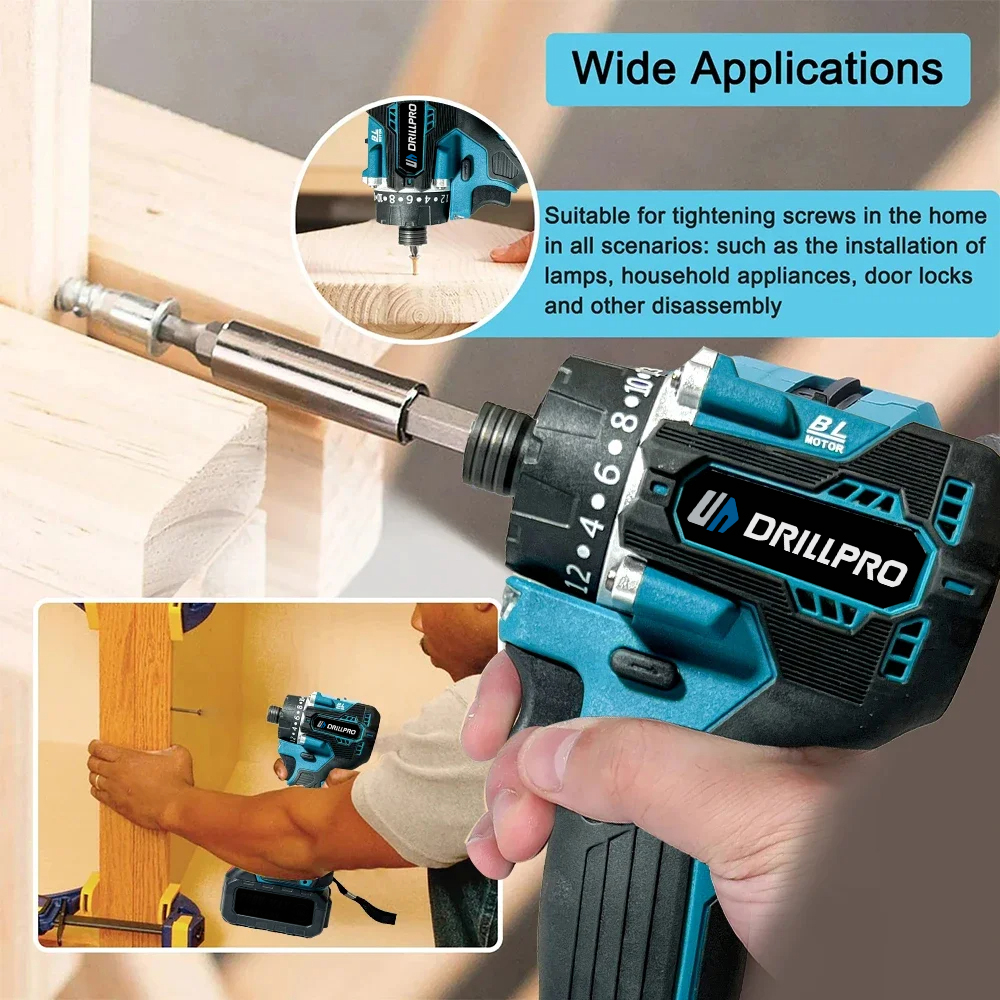 Drillpro201GearBrushlessElectricScrewdriver1000W4000rpmErgonomicDesignCompatiblewithmak20VBatteryfor-2009994-6