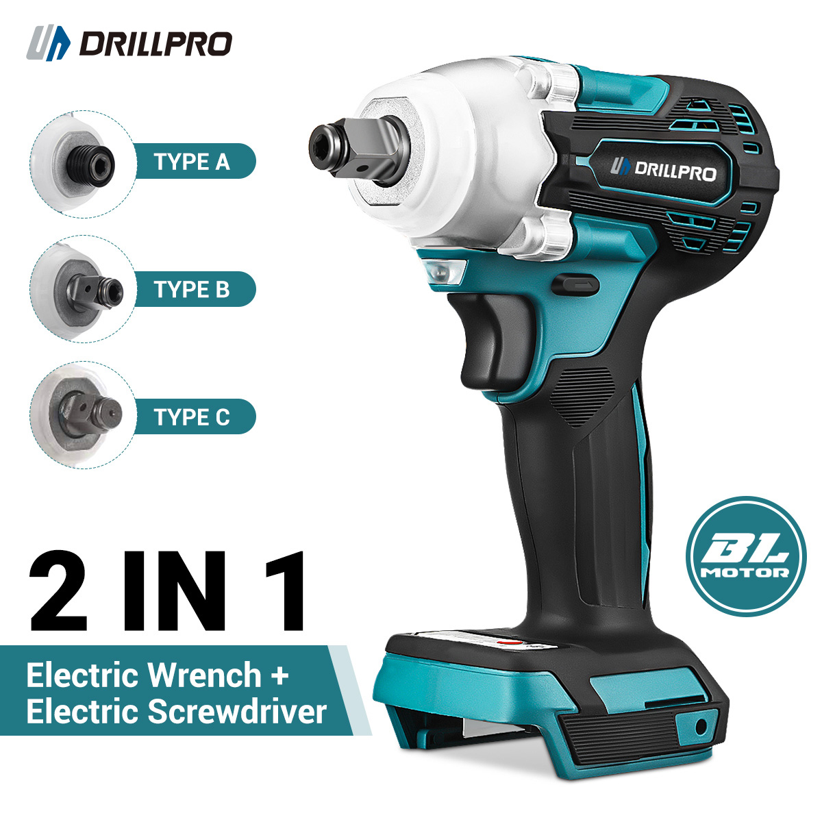 Drillpro2in1520NmBrushlessCordless12inchElectricImpactWrenchReplacementforMak18VBattery-1775592-1