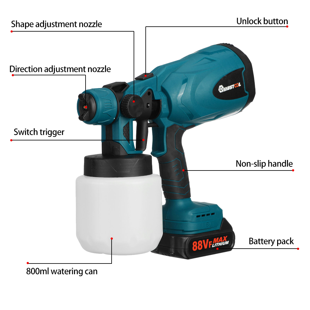 MUSTOOL1300W25000RPMCordlessPaintSprayerSprayGunswithNozzles800MLPot-1939785-2