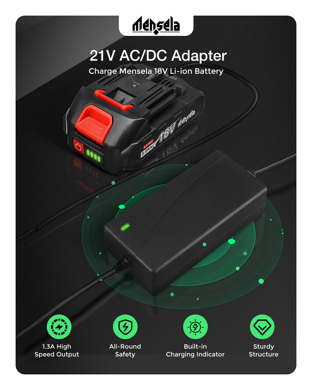 Mensela18-21V13ALithiumBatteryChargerAdapterForMenselaToolsBattery-1872593-1