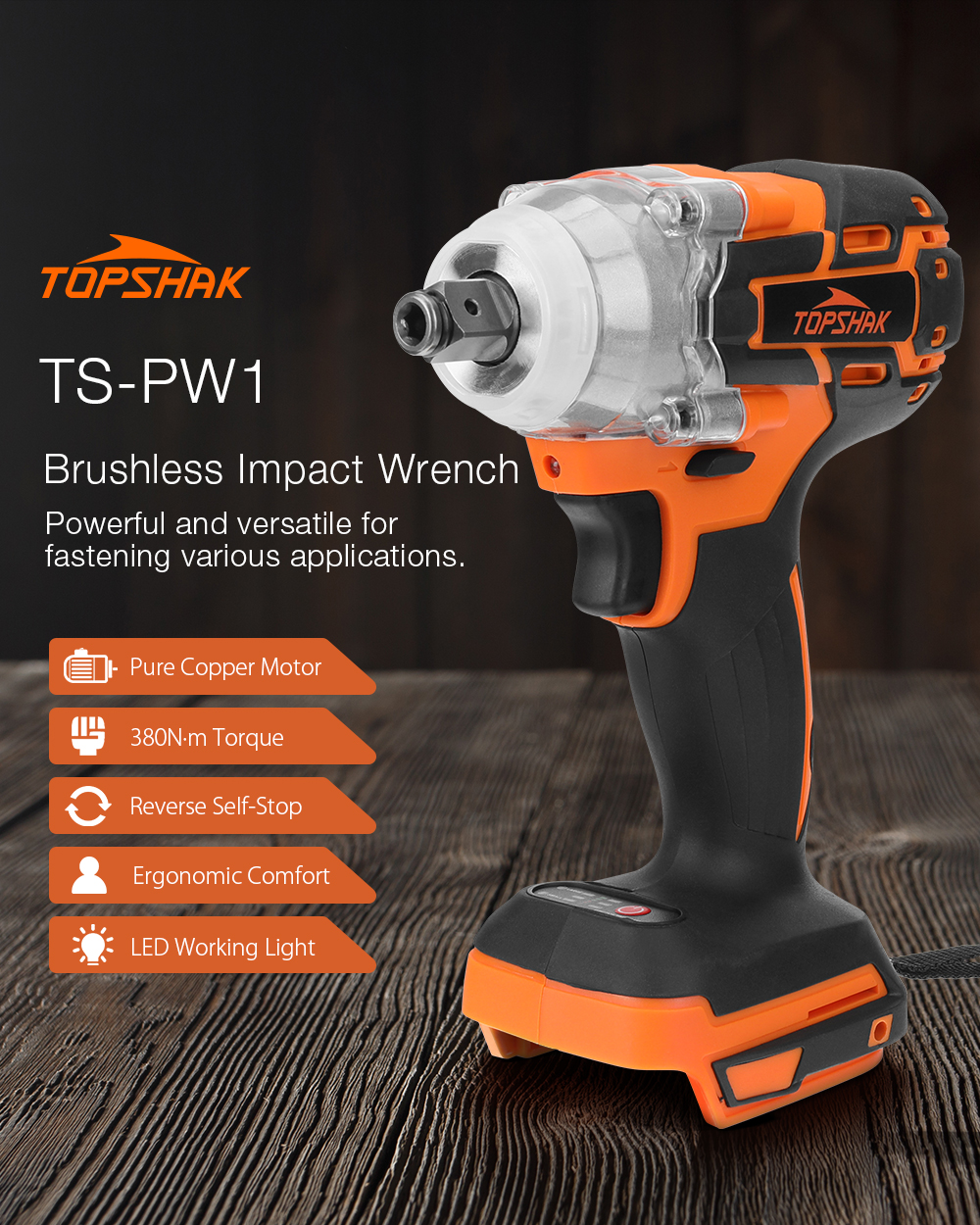TopshakPW1380NMCordlessImpactWrenchSteplessSpeedChangeSwitchFor18VMakBattery-1608328-1