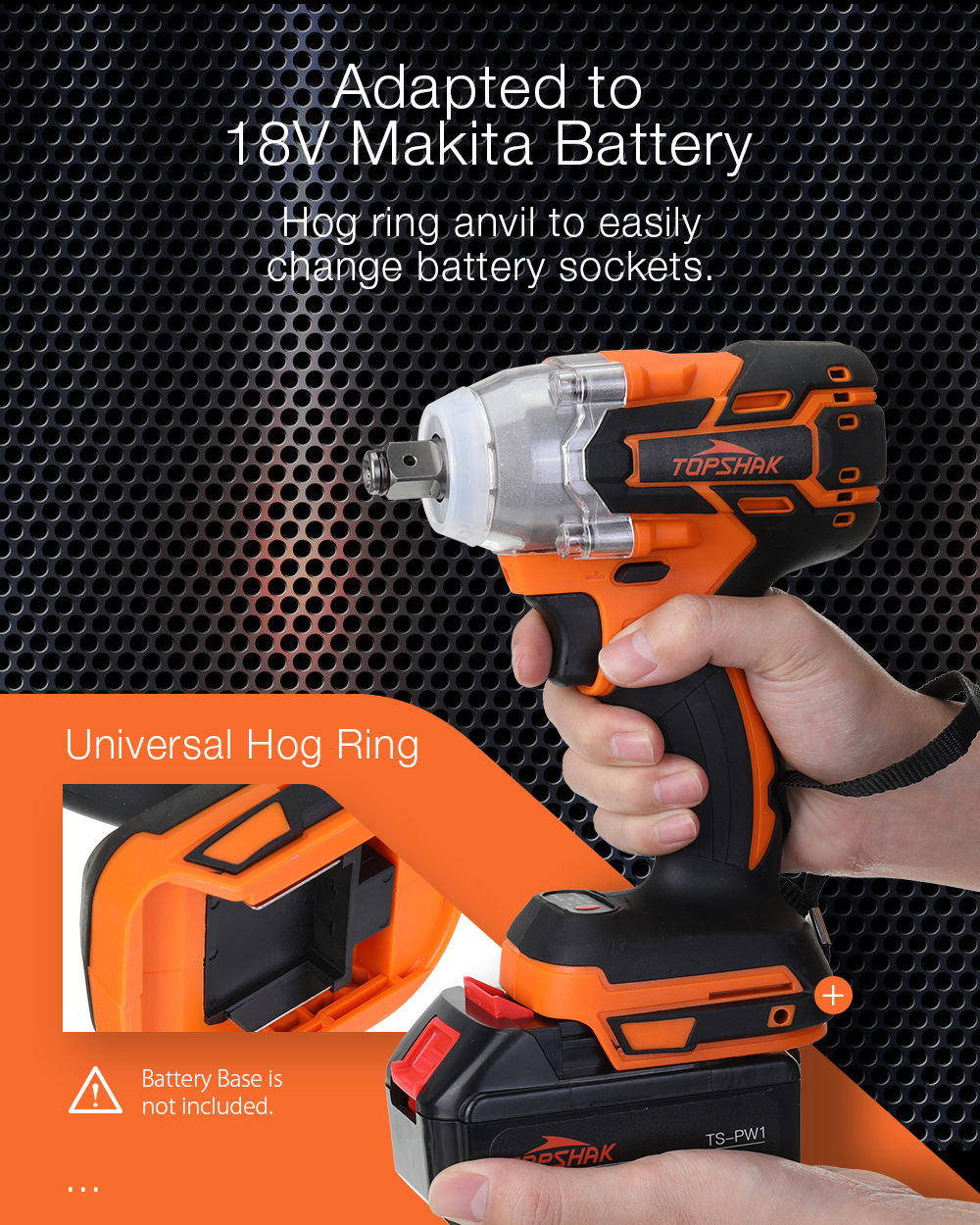 TopshakPW1380NMCordlessImpactWrenchSteplessSpeedChangeSwitchFor18VMakBattery-1608328-5