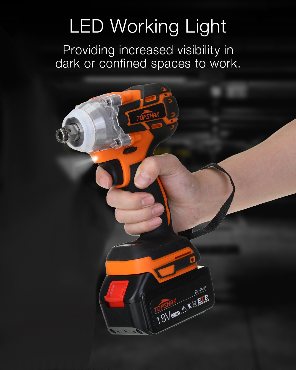 TopshakTS-PW1380NMBrushlessElectricImpactWrenchLEDWorkingLightRechargeableWoodworkingMaintenanceTool-1757855-3