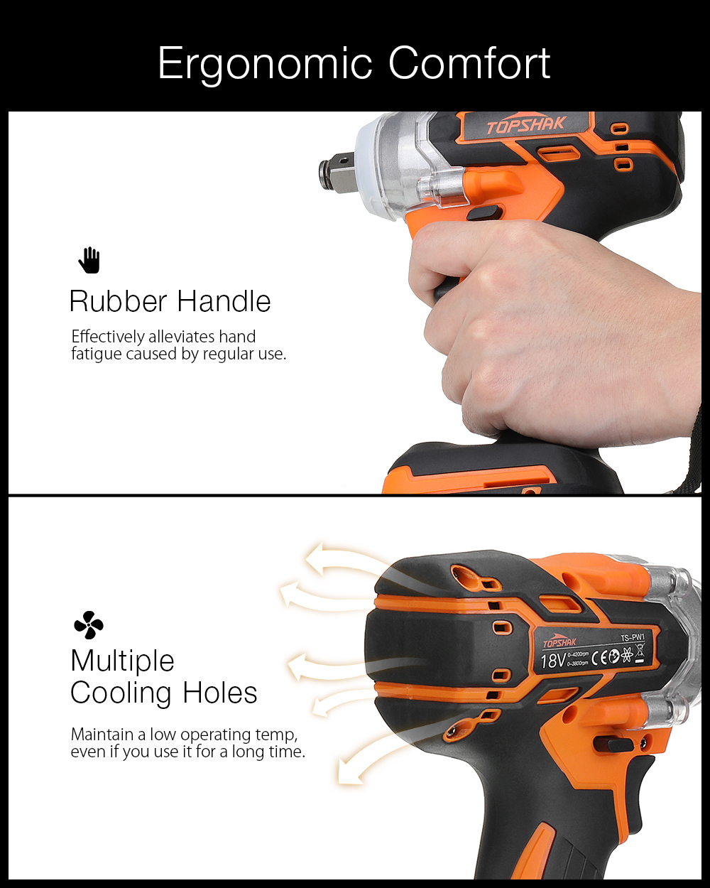TopshakTS-PW1380NMBrushlessElectricImpactWrenchLEDWorkingLightRechargeableWoodworkingMaintenanceTool-1757855-6